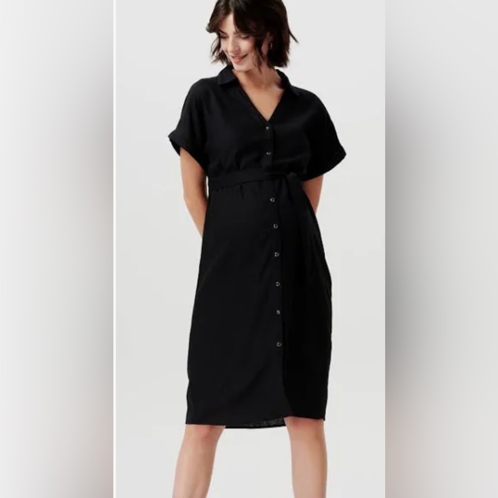 NWT Women's Frank & Oak Button Front Black Linen & Viscose Dress Size M